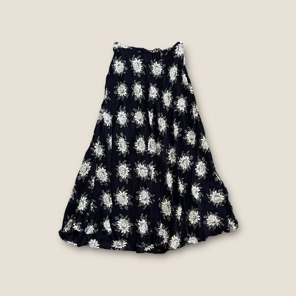 Vintage 90s Karen Kane Floral Flowy Maxi Skirt Navy Combo 10 - Picture 1 of 4
